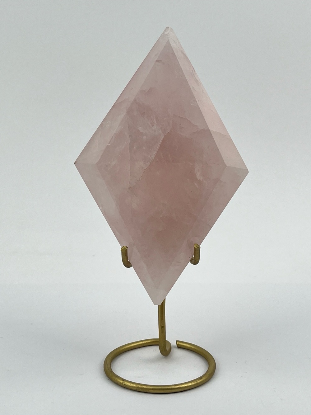 Rose Quartz Crystal Display on Gold Stand